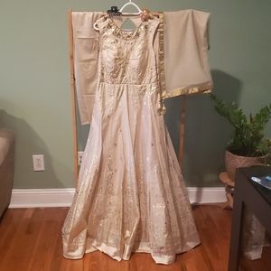 Beige and gold anarkali